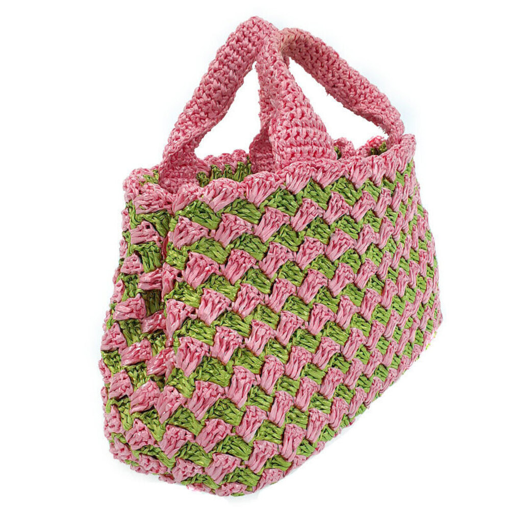 Prada pink green raffia Canapa Shoulder woven Pink handbag crochet bag wicker